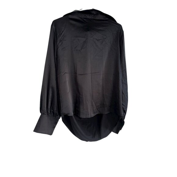 NWT Fashion Nova Touch By Touch Satin Blouse Draped Drop Neckline XL Black - Picture 5 of 8
